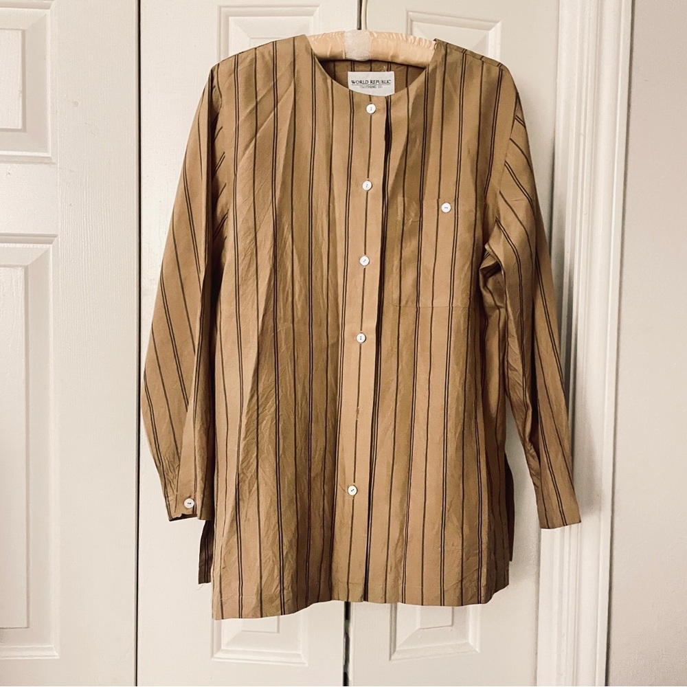 Striped Button Down Shirt - Brown
